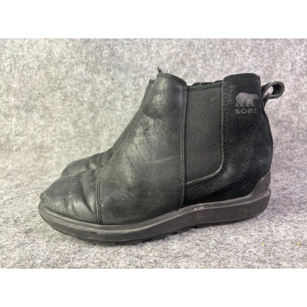 Sorel Lennox Chelsea Boots Womens 5 Black Leather Suede Ankle NL5020-010
